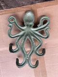 CAST IRON HANGING COLOURED OCTOPUS HOOK - METAL ORNAMENT