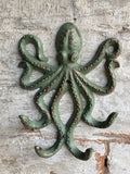 CAST IRON HANGING COLOURED OCTOPUS HOOK - METAL ORNAMENT