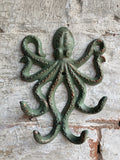 CAST IRON HANGING COLOURED OCTOPUS HOOK - METAL ORNAMENT