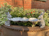 SMALL METAL CAST IRON RABBITS & FLOWERS BIRD FEEDER GARDEN ORNAMENT