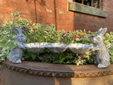SMALL METAL CAST IRON RABBITS & FLOWERS BIRD FEEDER GARDEN ORNAMENT