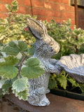 SMALL METAL CAST IRON RABBITS & FLOWERS BIRD FEEDER GARDEN ORNAMENT