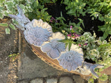 SMALL METAL CAST IRON RABBITS & FLOWERS BIRD FEEDER GARDEN ORNAMENT