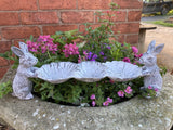 SMALL METAL CAST IRON RABBITS & FLOWERS BIRD FEEDER GARDEN ORNAMENT