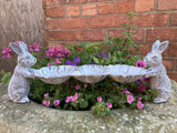SMALL METAL CAST IRON RABBITS & FLOWERS BIRD FEEDER GARDEN ORNAMENT