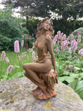 METAL RUSTY CAST IRON NUDE SITTING LADY STATUE GARDEN ORNAMENT