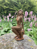 METAL RUSTY CAST IRON NUDE SITTING LADY STATUE GARDEN ORNAMENT