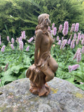 METAL RUSTY CAST IRON NUDE SITTING LADY STATUE GARDEN ORNAMENT