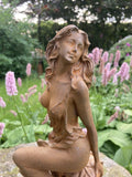 METAL RUSTY CAST IRON NUDE SITTING LADY STATUE GARDEN ORNAMENT