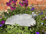 SMALL METAL CAST IRON BIRD ON LEAF BIRD BATH / FEEDER STATUE GARDEN ORNAMENT