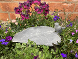 SMALL METAL CAST IRON BIRD ON LEAF BIRD BATH / FEEDER STATUE GARDEN ORNAMENT
