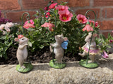 RESIN SET OF SMALL FAIRY MICE WITH FLOWERS ORNAMENTS - LIGHT WEIGHT