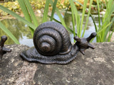 PAIR OF CAST IRON METAL SNAIL STATUE GARDEN ORNAMENTS