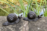 PAIR OF CAST IRON METAL SNAIL STATUE GARDEN ORNAMENTS