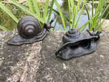 PAIR OF CAST IRON METAL SNAIL STATUE GARDEN ORNAMENTS