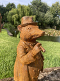 METAL RUSTY CAST IRON MR BADGER STATUE GARDEN ORNAMENT