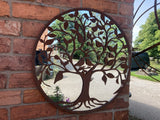 RUSTY METAL BIRDS IN TREE GARDEN MIRROR WALL DECOR