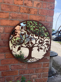 RUSTY METAL BIRDS IN TREE GARDEN MIRROR WALL DECOR