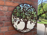 RUSTY METAL BIRDS IN TREE GARDEN MIRROR WALL DECOR