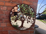 RUSTY METAL BIRDS IN TREE GARDEN MIRROR WALL DECOR