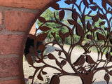 RUSTY METAL BIRDS IN TREE GARDEN MIRROR WALL DECOR