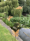 TALL RUSTY METAL TRIPLE BUTTERFLY GARDEN STAKE