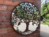 RUSTY METAL BIRDS IN TREE GARDEN MIRROR WALL DECOR
