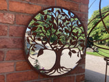 RUSTY METAL BIRDS IN TREE GARDEN MIRROR WALL DECOR