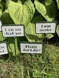 SET OF 6 PAINTED CAST IRON COMICAL PLANT SIGNS STAKES