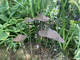 METAL TOADSTOOL CLUSTER MUSHROOMS GARDEN STAKE
