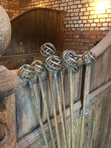 SET OF 5 x 1.75 METRE RUSTY METAL CAGE BALL SPHERE PLANT SUPPORTS GARDEN STAKES