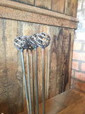 SET OF 5 x 1.75 METRE RUSTY METAL CAGE BALL SPHERE PLANT SUPPORTS GARDEN STAKES