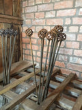 SET OF 5 x 1.75 METRE RUSTY METAL CAGE BALL SPHERE PLANT SUPPORTS GARDEN STAKES