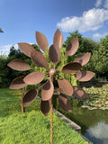 TALL METAL GARDEN RUSTY WIND SPINNER STAKE SCULPTURE ORNAMENT