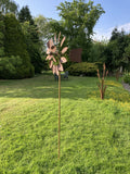 TALL METAL GARDEN RUSTY WIND SPINNER STAKE SCULPTURE ORNAMENT