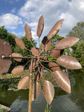 TALL METAL GARDEN RUSTY WIND SPINNER STAKE SCULPTURE ORNAMENT