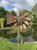 TALL METAL GARDEN RUSTY WIND SPINNER STAKE SCULPTURE ORNAMENT