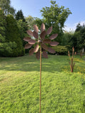 TALL METAL GARDEN RUSTY WIND SPINNER STAKE SCULPTURE ORNAMENT