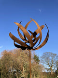 TALL METAL GARDEN RUSTY KINETIC WIND SCULPTURE SPINNER STAKE ORNAMENT