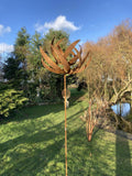 TALL METAL GARDEN RUSTY KINETIC WIND SCULPTURE SPINNER STAKE ORNAMENT