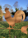 METAL GARDEN RUSTY COCKEREL WEATHERVANE WIND SPINNER STAKE ORNAMENT