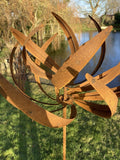 TALL METAL GARDEN RUSTY KINETIC WIND SCULPTURE SPINNER STAKE ORNAMENT
