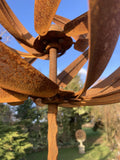 TALL METAL GARDEN RUSTY KINETIC WIND SCULPTURE SPINNER STAKE ORNAMENT