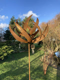 TALL METAL GARDEN RUSTY KINETIC WIND SCULPTURE SPINNER STAKE ORNAMENT