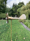 METAL GARDEN RUSTY AEROPLANE TRIPLE WIND SPINNER FLYING STAKE ORNAMENT