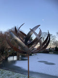 TALL METAL GARDEN RUSTY KINETIC WIND SCULPTURE SPINNER STAKE ORNAMENT
