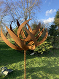 TALL METAL GARDEN RUSTY KINETIC WIND SCULPTURE SPINNER STAKE ORNAMENT