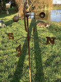 METAL GARDEN RUSTY COCKEREL WEATHERVANE WIND SPINNER STAKE ORNAMENT