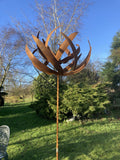 TALL METAL GARDEN RUSTY KINETIC WIND SCULPTURE SPINNER STAKE ORNAMENT