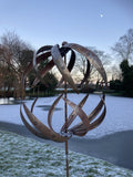 TALL METAL GARDEN RUSTY KINETIC WIND SCULPTURE SPINNER STAKE ORNAMENT